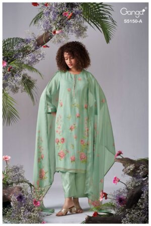 My Fashion Road Ganga Fashion Heloise Pure Organza Silk Suit | S5150 – A