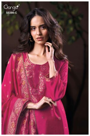 My Fashion Road Ganga Fashion Krista Pure Woven Silk Designer Suit | S5386 – C