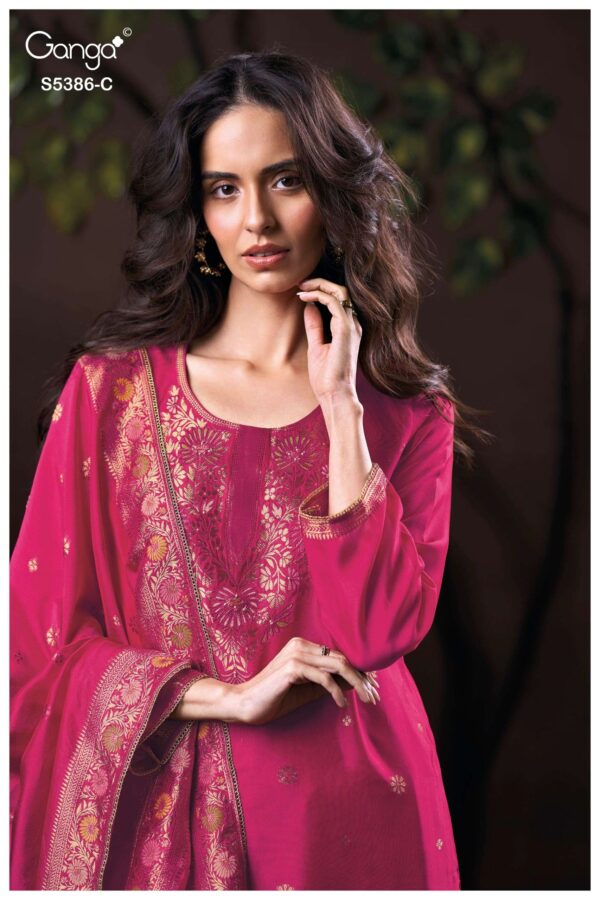 My Fashion Road Ganga Fashion Krista Pure Woven Silk Designer Suit | S5386 – C