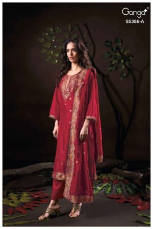 My Fashion Road Ganga Fashion Krista Pure Woven Silk Designer Suit | S5386 – A