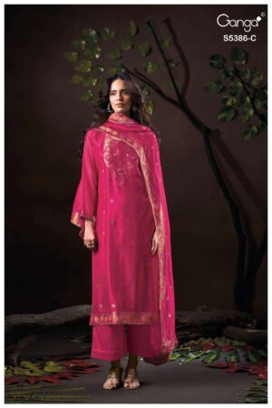 My Fashion Road Ganga Fashion Krista Pure Woven Silk Designer Suit | S5386 – C