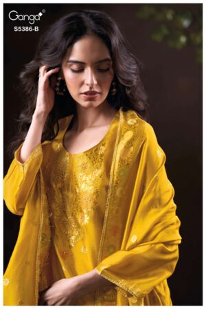 My Fashion Road Ganga Fashion Krista Pure Woven Silk Designer Suit | S5386 – B