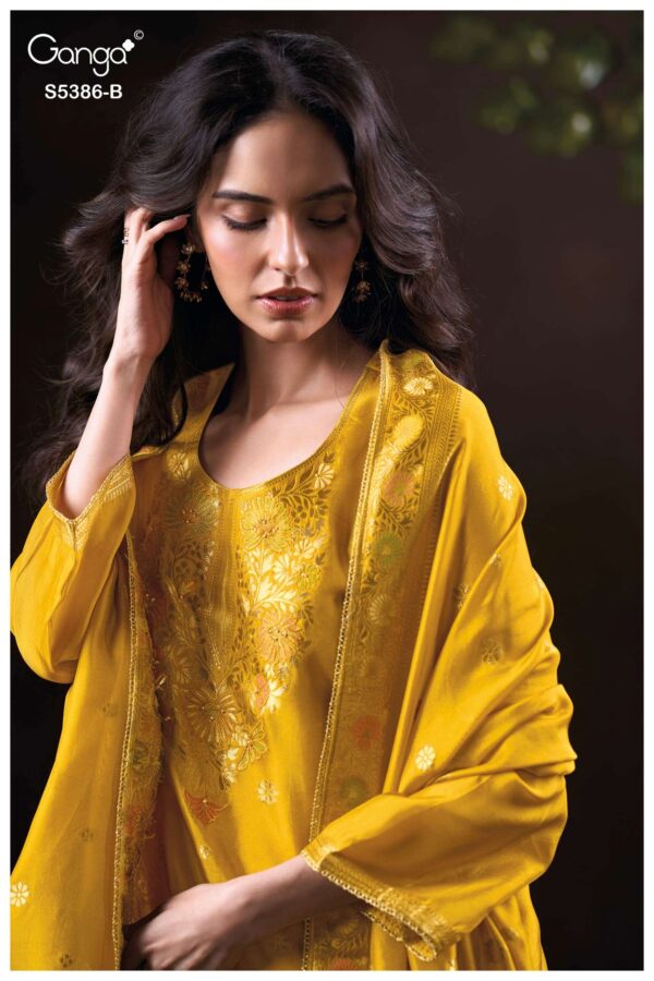 My Fashion Road Ganga Fashion Krista Pure Woven Silk Designer Suit | S5386 – B