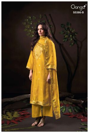 My Fashion Road Ganga Fashion Krista Pure Woven Silk Designer Suit | S5386 – B