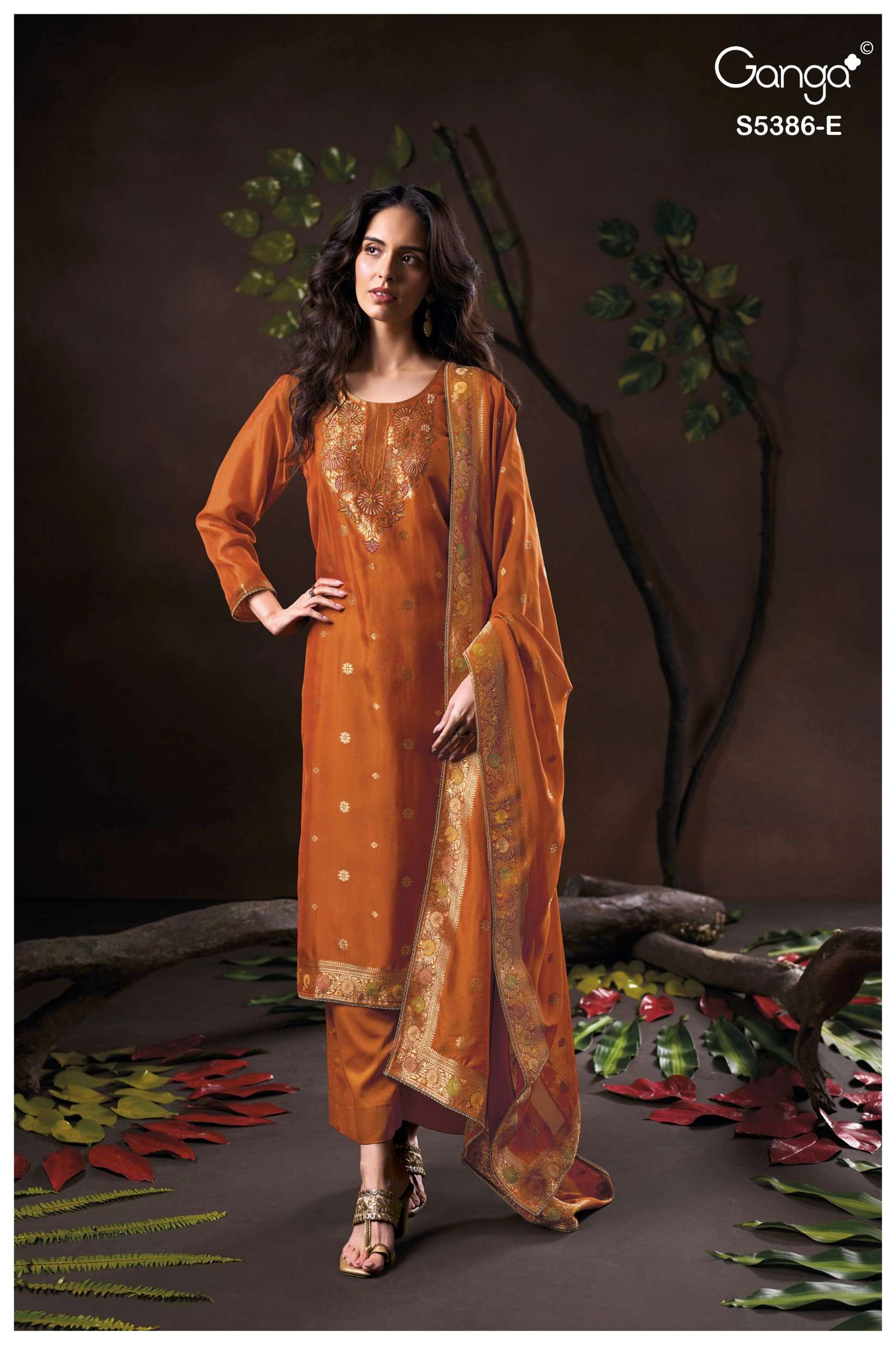 My Fashion Road Ganga Fashion Krista Pure Woven Silk Designer Suit | S5386 – E My Fashion Road Ganga Fashion Krista Pure Woven Silk Designer Suit | S5386 – E