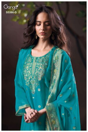 My Fashion Road Ganga Fashion Krista Pure Woven Silk Designer Suit | S5386 – D