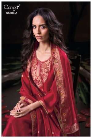 My Fashion Road Ganga Fashion Krista Pure Woven Silk Designer Suit | S5386 – A