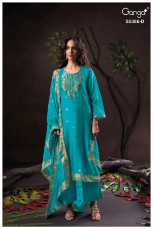 My Fashion Road Ganga Fashion Krista Pure Woven Silk Designer Suit | S5386 – D