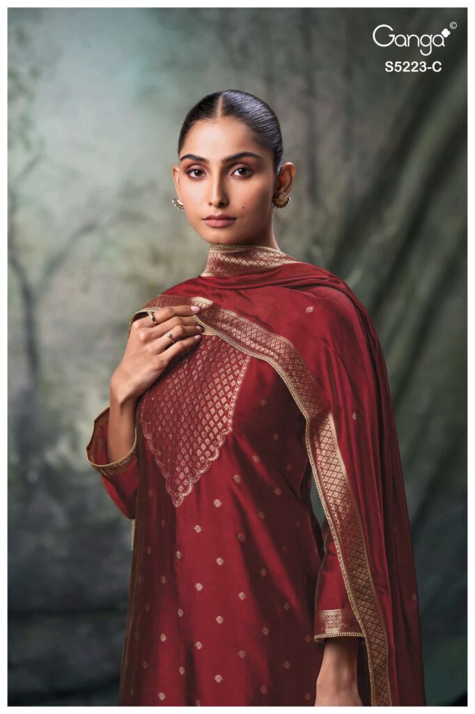 My Fashion Road Ganga Fashion Rimika Partywear Jacquard Silk Suit | S5223 – C
