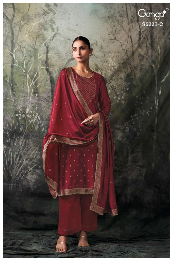 My Fashion Road Ganga Fashion Rimika Partywear Jacquard Silk Suit | S5223 – C