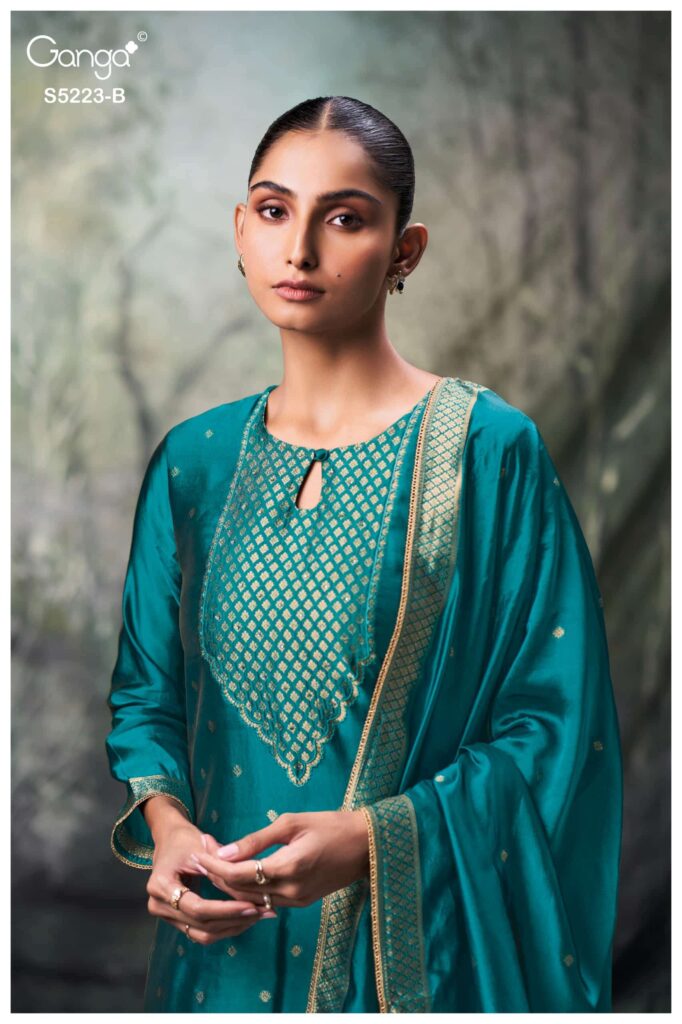 My Fashion Road Ganga Fashion Rimika Partywear Jacquard Silk Suit | S5223 – B