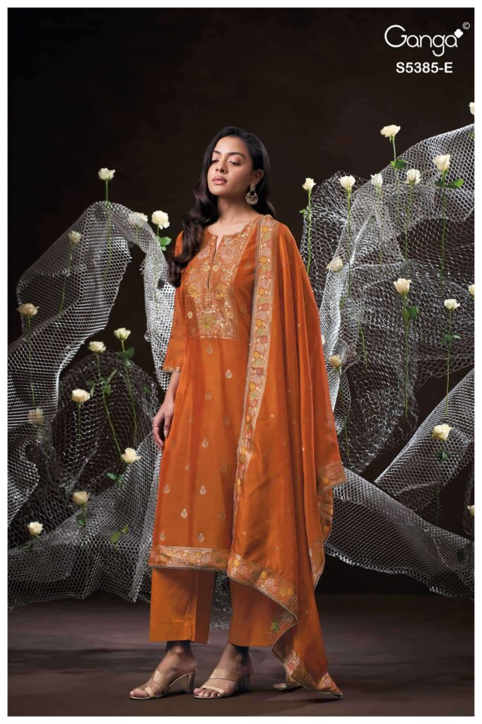 My Fashion Road Ganga Fashion Rishasa Pure Woven Silk Ladies Suit | S5385 – E