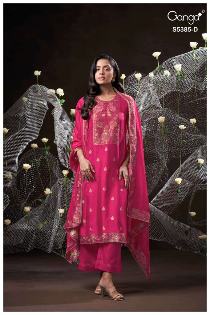 My Fashion Road Ganga Fashion Rishasa Pure Woven Silk Ladies Suit | S5385 – D