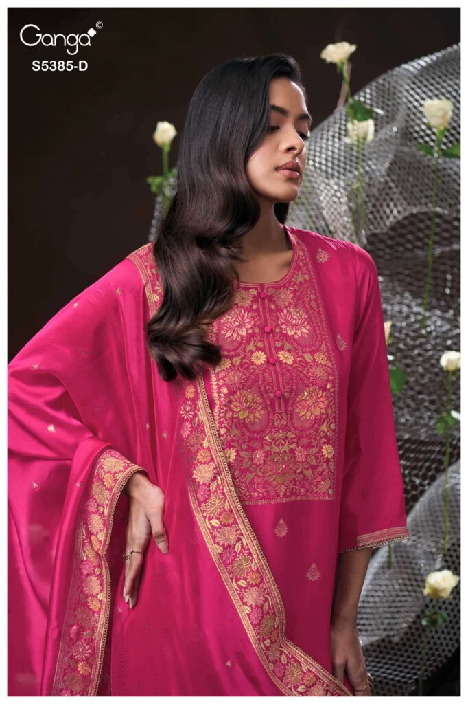 My Fashion Road Ganga Fashion Rishasa Pure Woven Silk Ladies Suit | S5385 – D