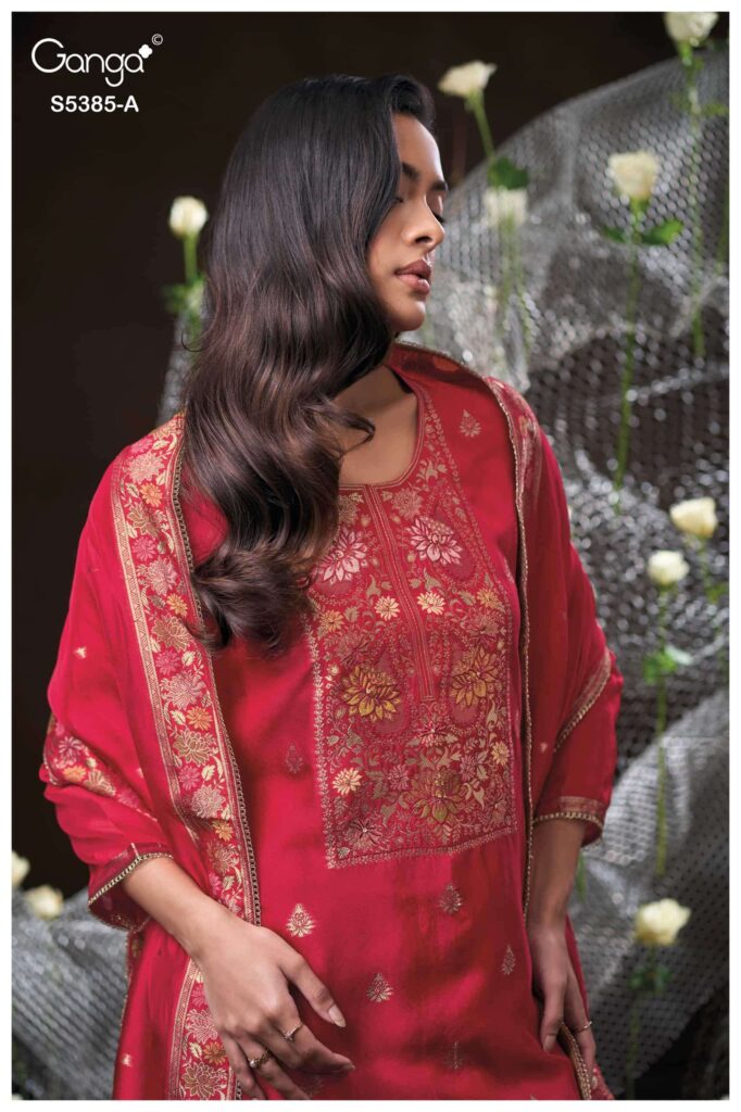 My Fashion Road Ganga Fashion Rishasa Pure Woven Silk Ladies Suit | S5385 – A