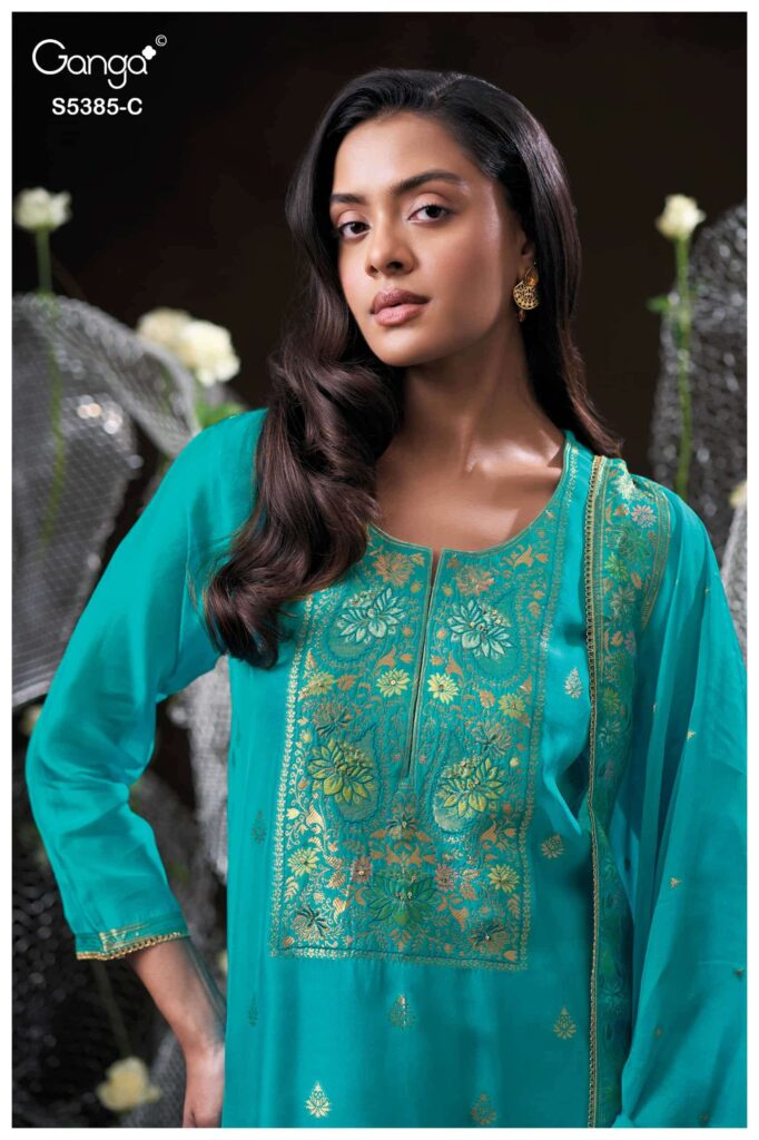 My Fashion Road Ganga Fashion Rishasa Pure Woven Silk Ladies Suit | S5385 – C