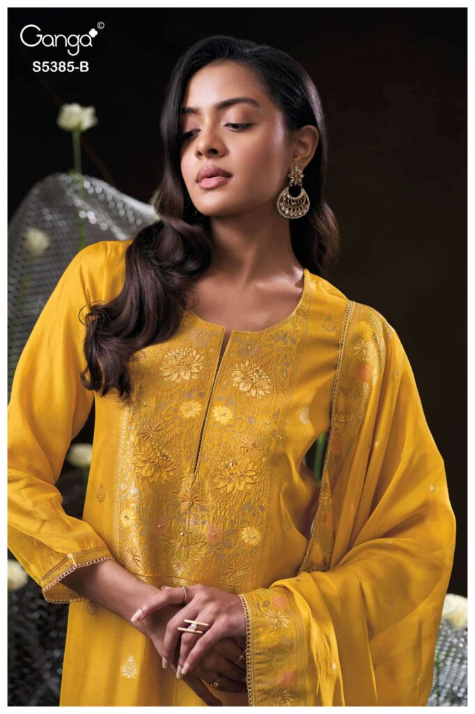 My Fashion Road Ganga Fashion Rishasa Pure Woven Silk Ladies Suit | S5385 – B