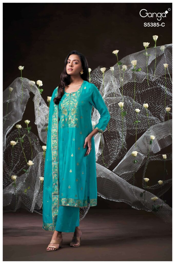 My Fashion Road Ganga Fashion Rishasa Pure Woven Silk Ladies Suit | S5385 – C