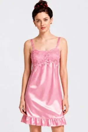 My Fashion Road Zyvera Pink Self Design Baby Doll Nightdress
