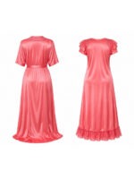 My Fashion Road Zyvera Pink Self Design Satin Baby Dolls With Robe