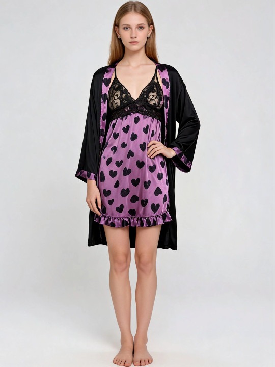 My Fashion Road Zyvera Satin Printed Baby Doll Nightdress My Fashion Road Zyvera Satin Printed Baby Doll Nightdress