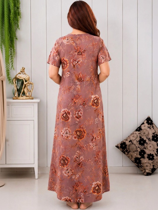 My Fashion Road Zyvera Brown and Beige Printed Baby Dolls nightwear My Fashion Road Zyvera Brown and Beige Printed Baby Dolls nightwear