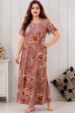 My Fashion Road Zyvera Brown and Beige Printed Baby Dolls nightwear