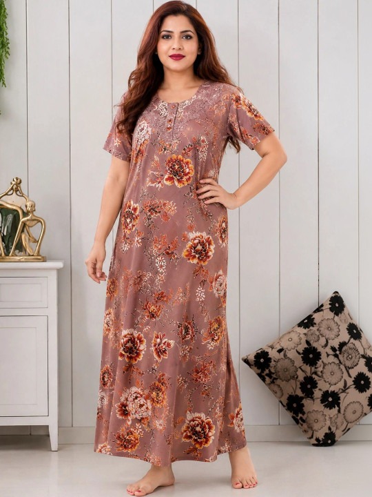 My Fashion Road Zyvera Brown and Beige Printed Baby Dolls nightwear My Fashion Road Zyvera Brown and Beige Printed Baby Dolls nightwear