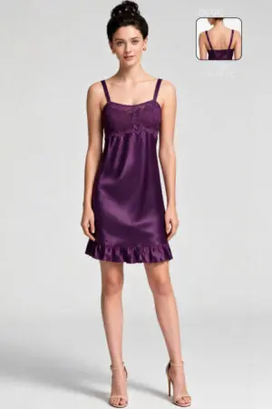 My Fashion Road Zyvera Purple Self Design Satin Baby Doll Nightdress