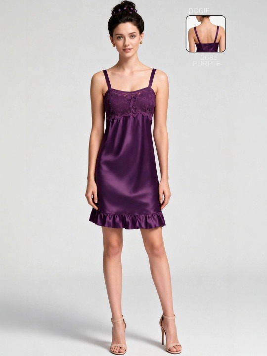 My Fashion Road Zyvera Purple Self Design Satin Baby Doll Nightdress