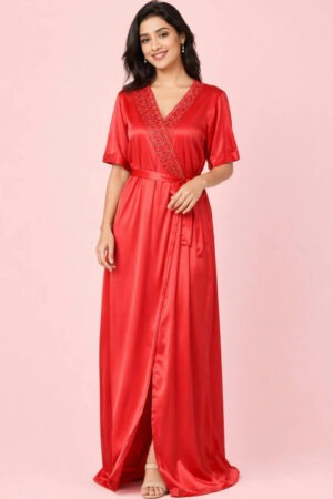 My Fashion Road Zyvera V-Neck Maxi Wrap Nightdress