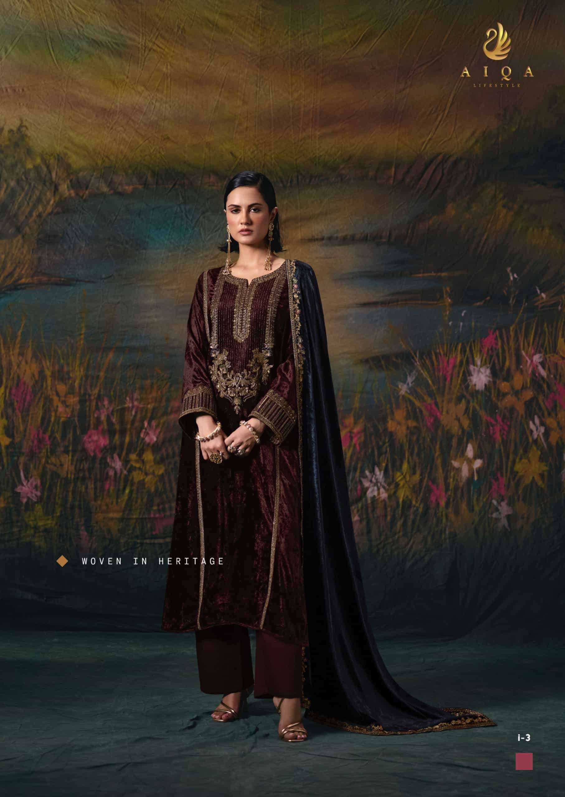 My Fashion Road Aiqa Noor E Riwaaz Partywear Velvet Suit | I-3 My Fashion Road Aiqa Noor E Riwaaz Partywear Velvet Suit | I-3