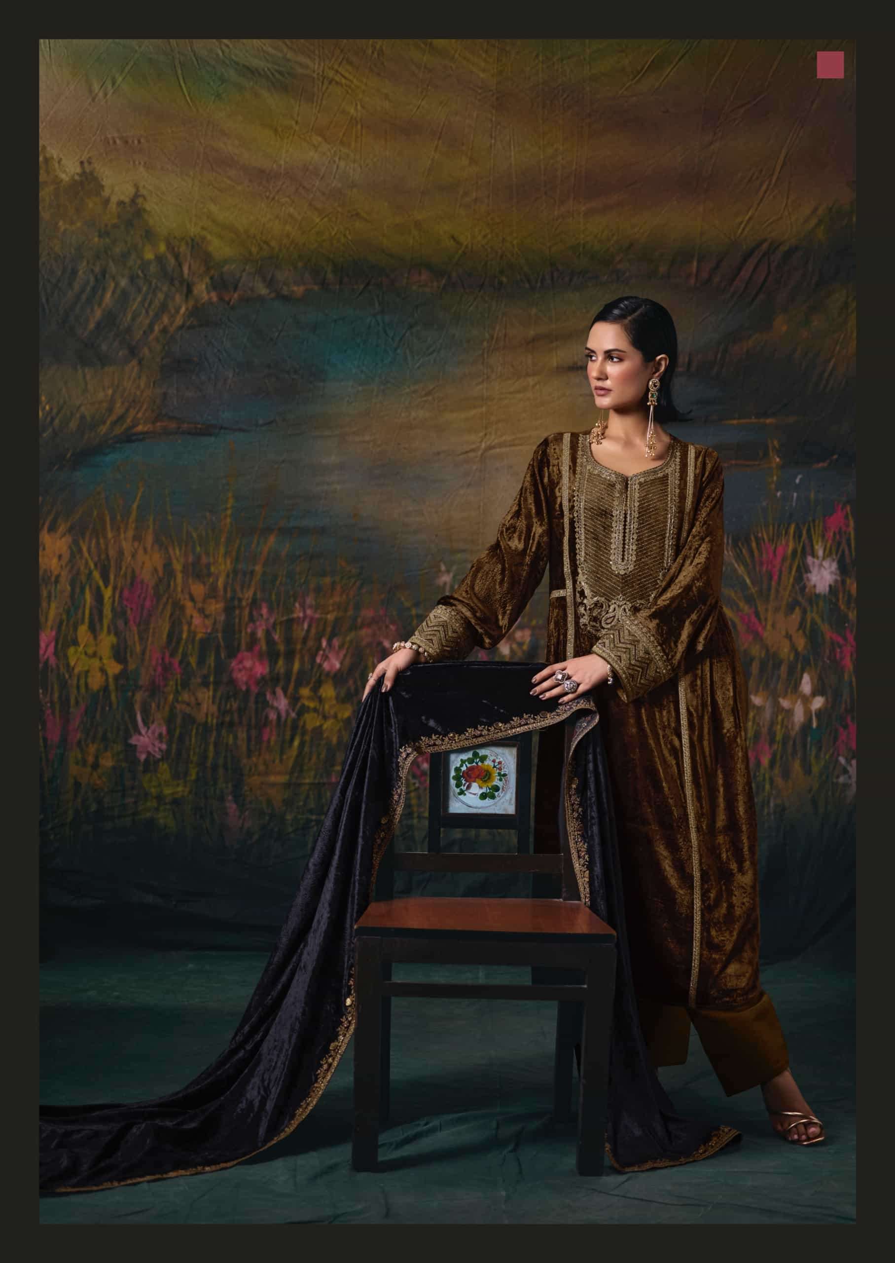 My Fashion Road Aiqa Noor E Riwaaz Partywear Velvet Suit | I-1 My Fashion Road Aiqa Noor E Riwaaz Partywear Velvet Suit | I-1