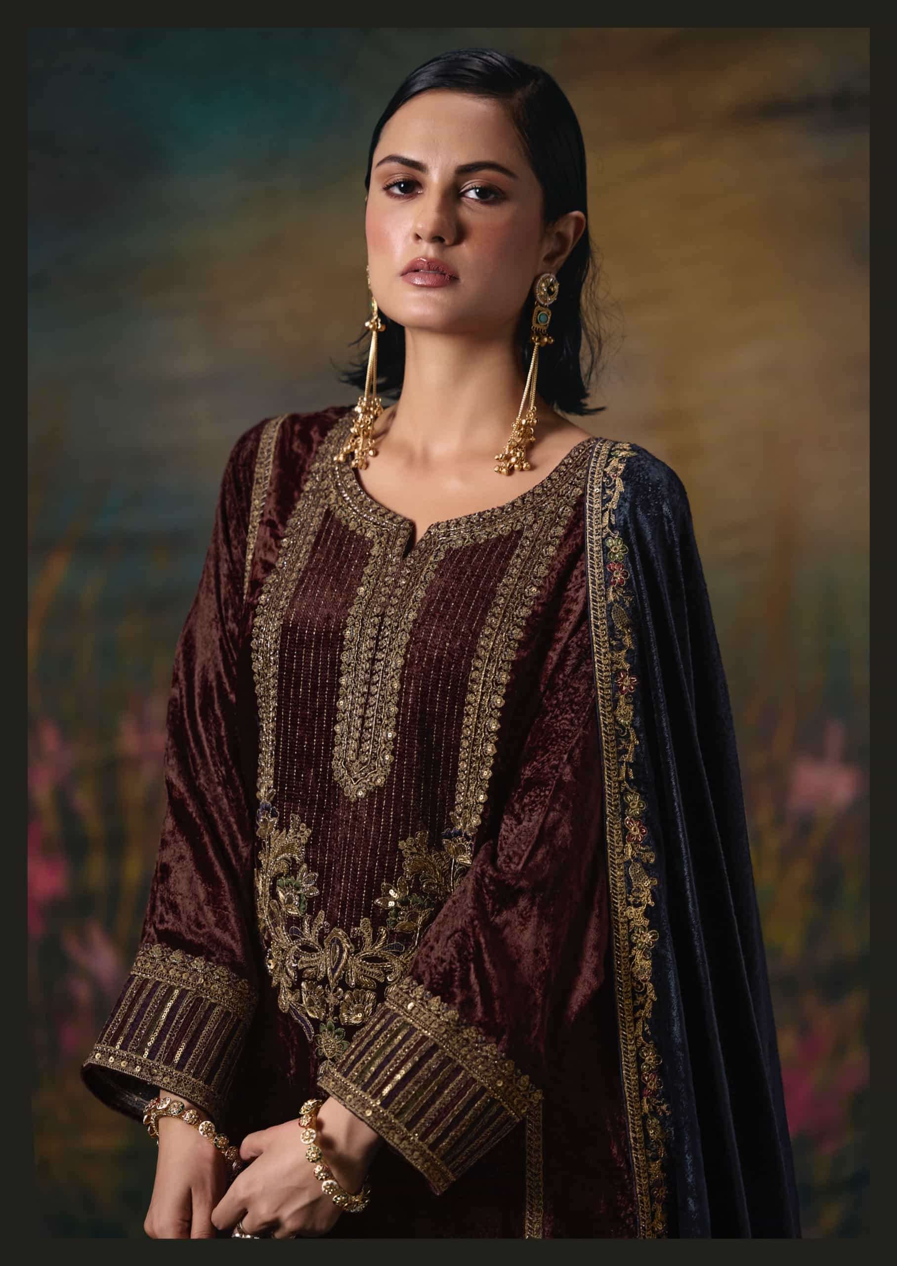 My Fashion Road Aiqa Noor E Riwaaz Partywear Velvet Suit | I-3 My Fashion Road Aiqa Noor E Riwaaz Partywear Velvet Suit | I-3