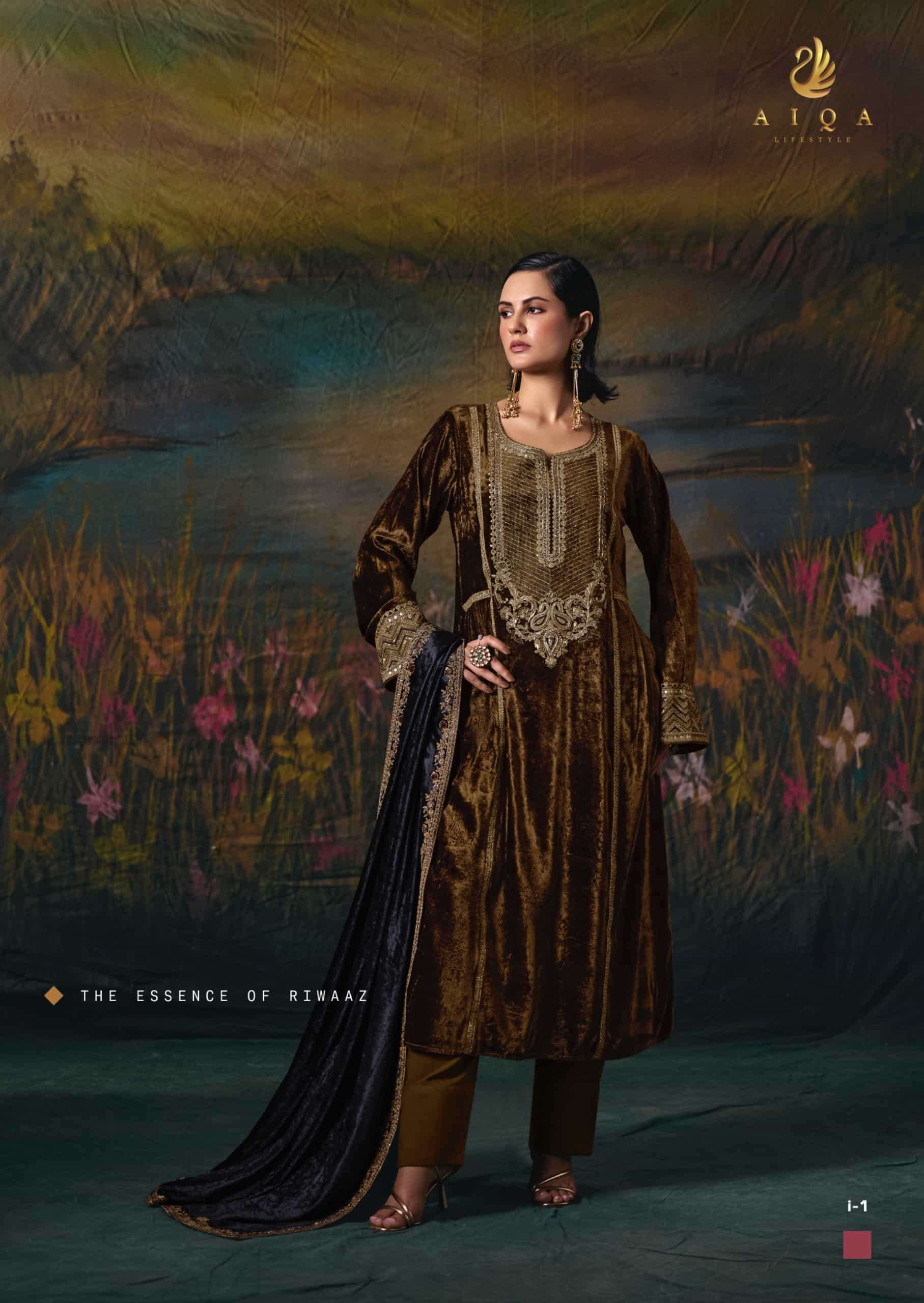 My Fashion Road Aiqa Noor E Riwaaz Partywear Velvet Suit | I-1 My Fashion Road Aiqa Noor E Riwaaz Partywear Velvet Suit | I-1