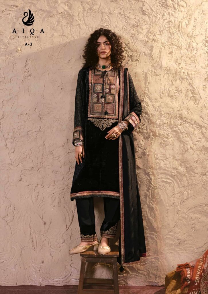 My Fashion Road Aiqa Nooren Party Wear Velvet Designer Suits | A-3