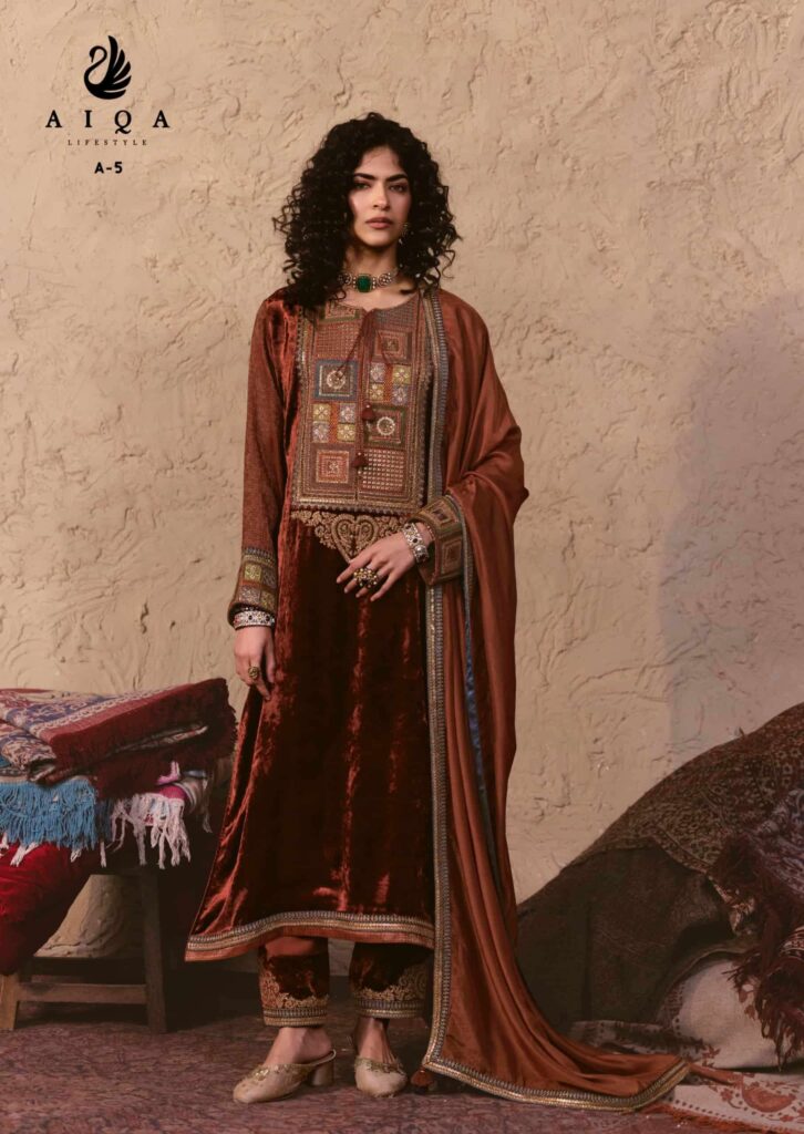 My Fashion Road Aiqa Nooren Party Wear Velvet Designer Suits | A-5