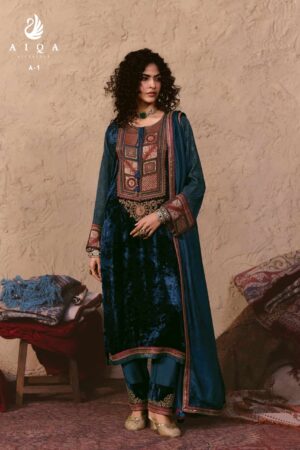 My Fashion Road Aiqa Nooren Party Wear Velvet Designer Suits | A-1