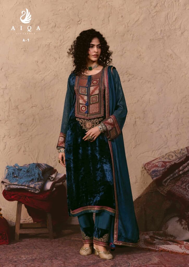 My Fashion Road Aiqa Nooren Party Wear Velvet Designer Suits | A-1