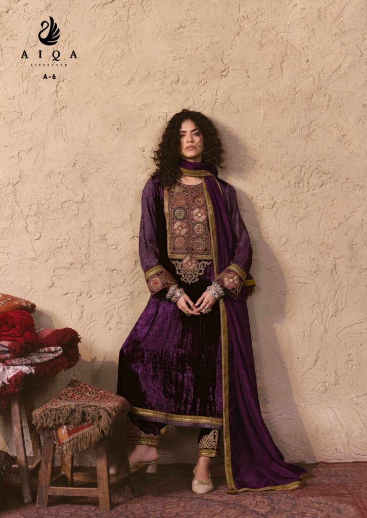 My Fashion Road Aiqa Nooren Party Wear Velvet Designer Suits | A-6