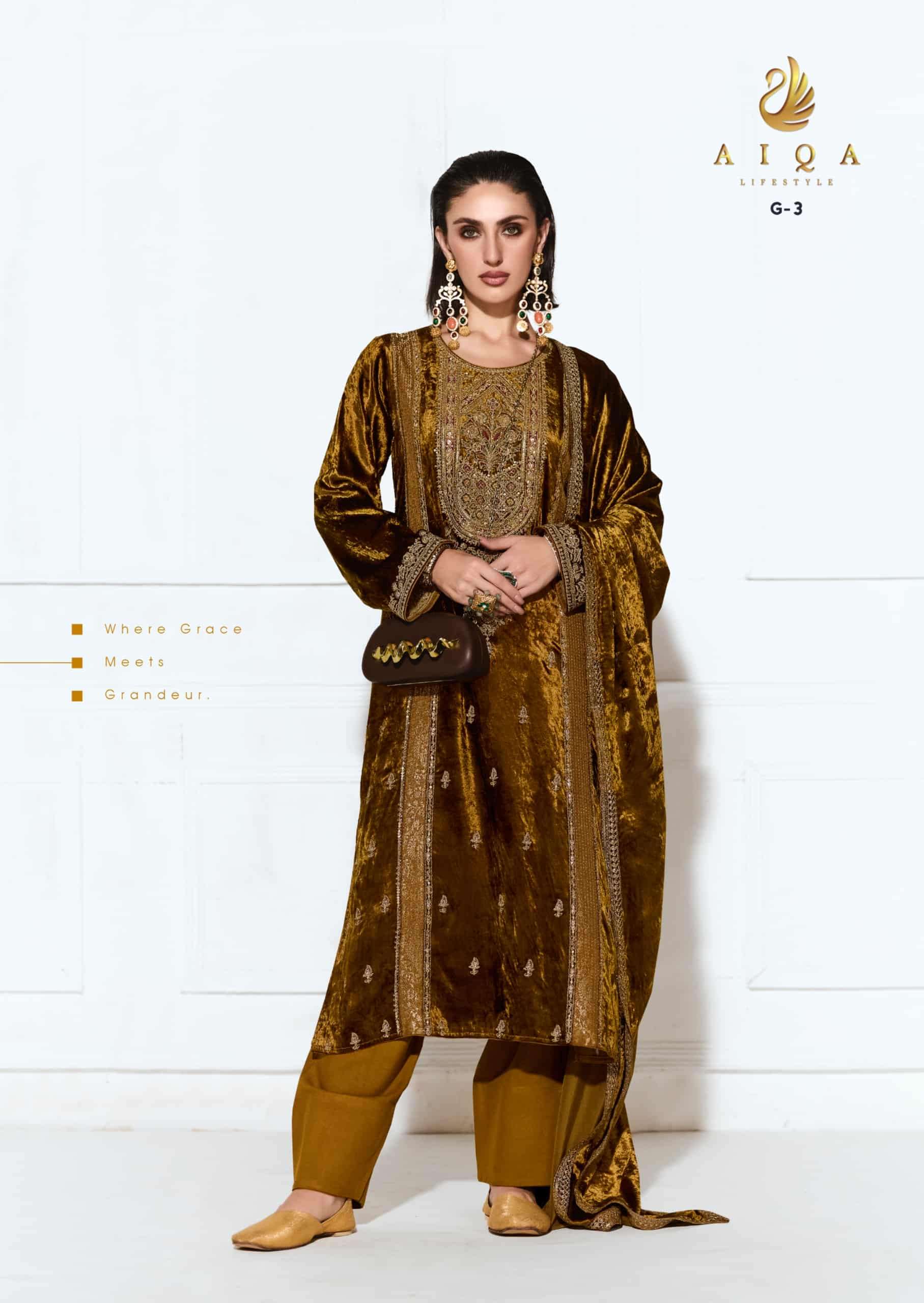My Fashion Road Aiqa Rubaab Premium Designs Velvet Suit | G-3 My Fashion Road Aiqa Rubaab Premium Designs Velvet Suit | G-3