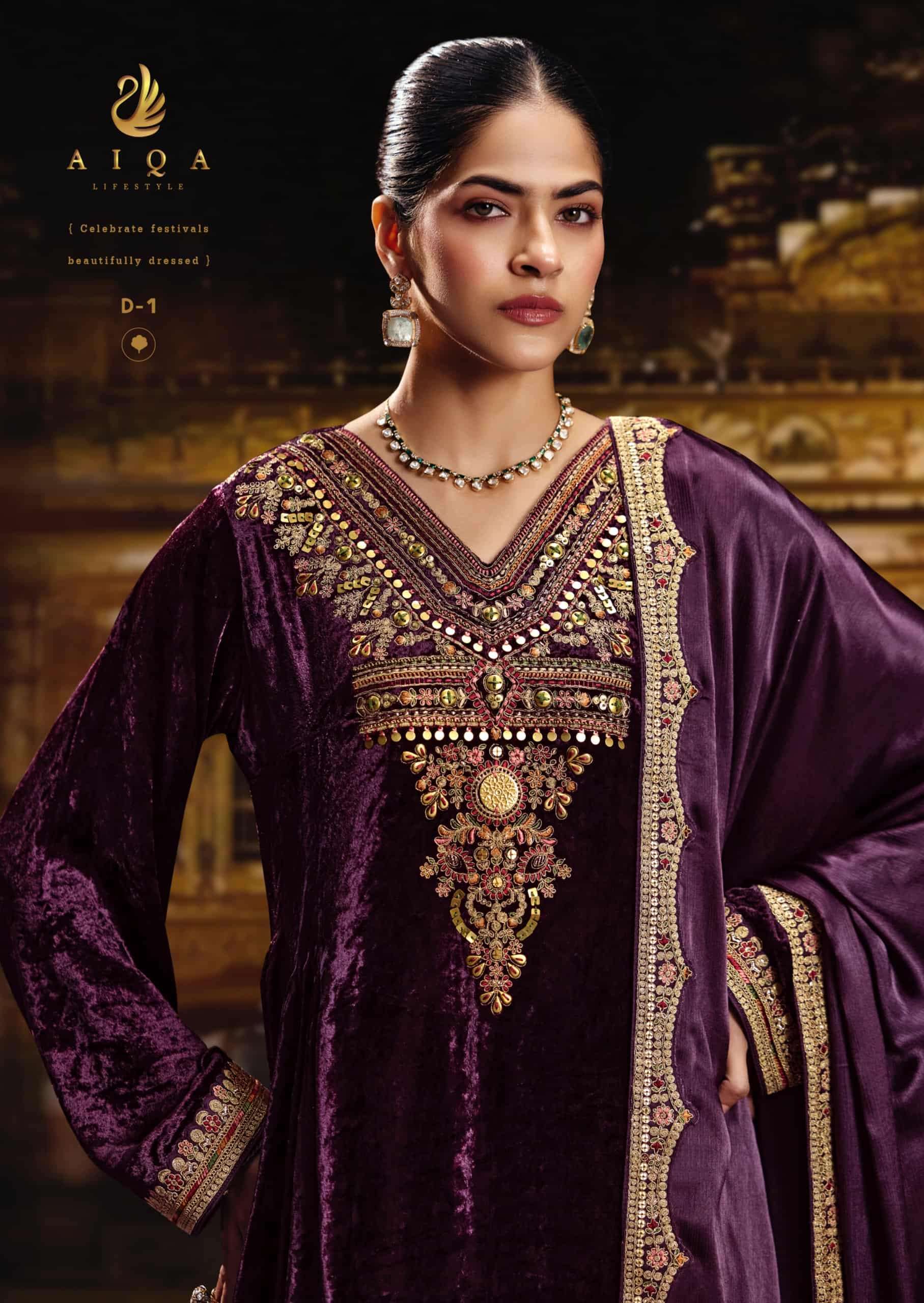 My Fashion Road Aiqa Sabr Latest Designer Velvet Dress | D-1 My Fashion Road Aiqa Sabr Latest Designer Velvet Dress | D-1