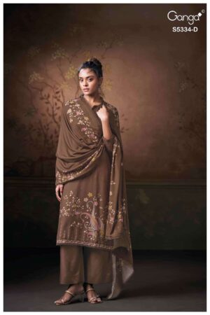 My Fashion Road Ganga Fashion Gavira Pure Wool Pashmina Printed Suit | S5334-D