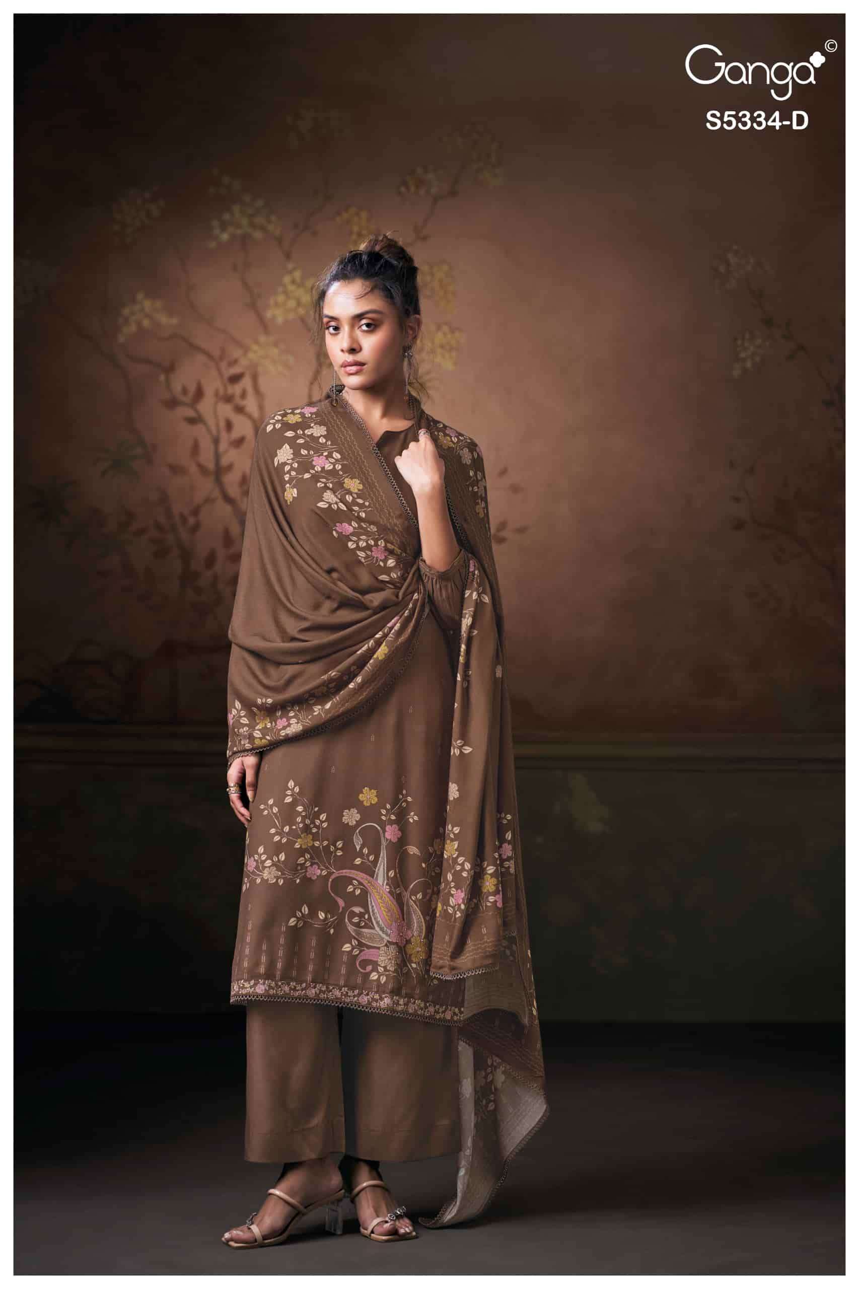 My Fashion Road Ganga Fashion Gavira Pure Wool Pashmina Printed Suit | S5334-D My Fashion Road Ganga Fashion Gavira Pure Wool Pashmina Printed Suit | S5334-D