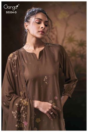 My Fashion Road Ganga Fashion Gavira Pure Wool Pashmina Printed Suit | S5334-D