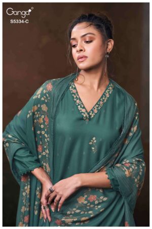 My Fashion Road Ganga Fashion Gavira Pure Wool Pashmina Printed Suit | S5334-C