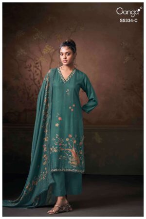 My Fashion Road Ganga Fashion Gavira Pure Wool Pashmina Printed Suit | S5334-C