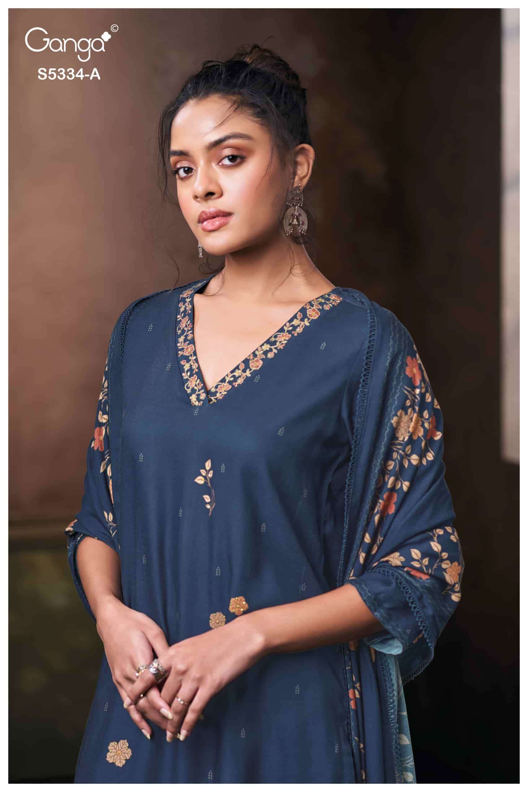 My Fashion Road Ganga Fashion Gavira Pure Wool Pashmina Printed Suit | S5334-A My Fashion Road Ganga Fashion Gavira Pure Wool Pashmina Printed Suit | S5334-A