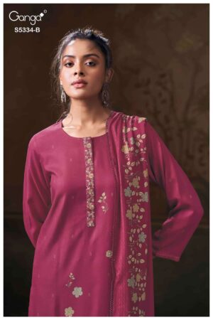 My Fashion Road Ganga Fashion Gavira Pure Wool Pashmina Printed Suit | S5334-B