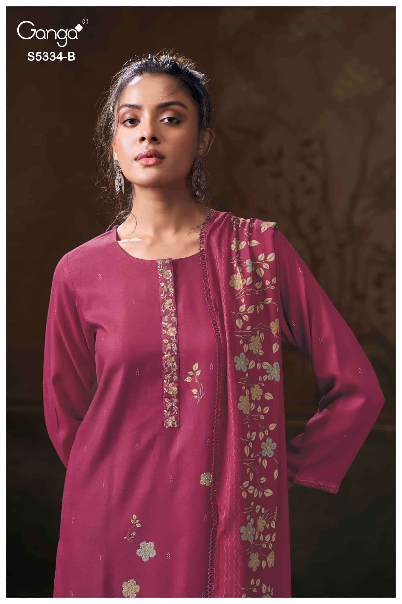 My Fashion Road Ganga Fashion Gavira Pure Wool Pashmina Printed Suit | S5334-B My Fashion Road Ganga Fashion Gavira Pure Wool Pashmina Printed Suit | S5334-B